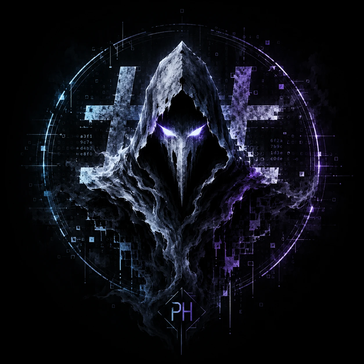 Phantom Tools mark: a hooded phantom with glowing violet eyes